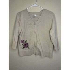 Christopher & Banks Floral Embroidered Cardigan Sweater Size L